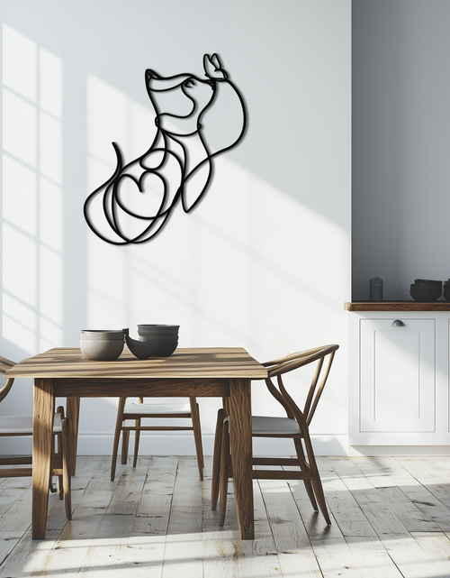 Load image into Gallery viewer, Dog and Butterfly Line Art Metal Wall Decor – Minimalist Pet Silhouette Black Steel Artwork for Home Interiors- KAF414
