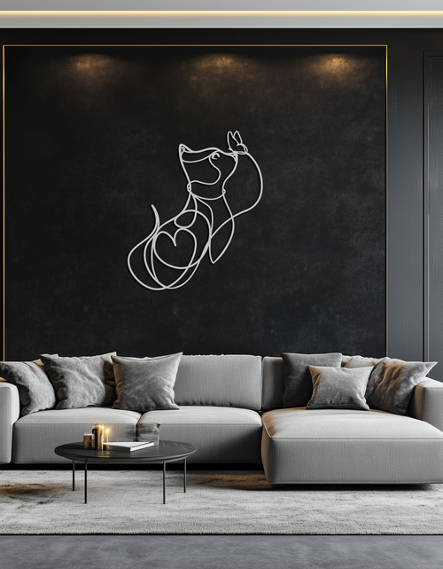 Load image into Gallery viewer, Dog and Butterfly Line Art Metal Wall Decor – Minimalist Pet Silhouette Black Steel Artwork for Home Interiors- KAF414
