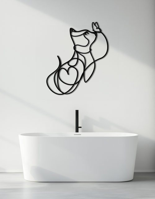 Load image into Gallery viewer, Dog and Butterfly Line Art Metal Wall Decor – Minimalist Pet Silhouette Black Steel Artwork for Home Interiors- KAF414

