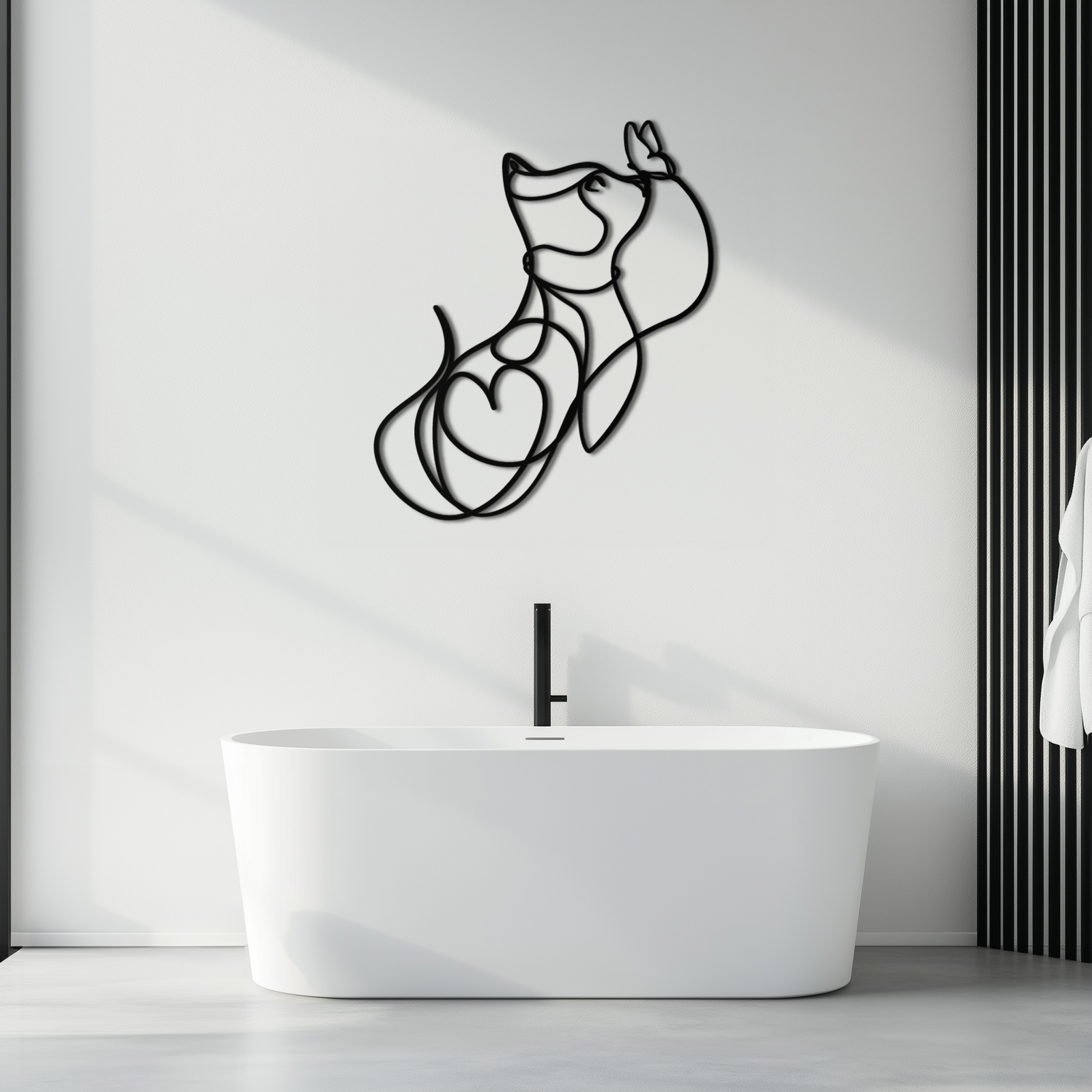 Dog and Butterfly Line Art Metal Wall Decor – Minimalist Pet Silhouette Black Steel Artwork for Home Interiors- KAF414
