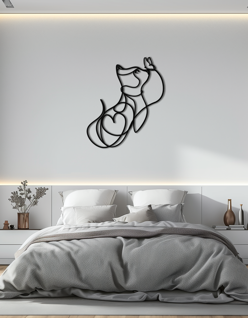 Load image into Gallery viewer, Dog and Butterfly Line Art Metal Wall Decor – Minimalist Pet Silhouette Black Steel Artwork for Home Interiors- KAF414
