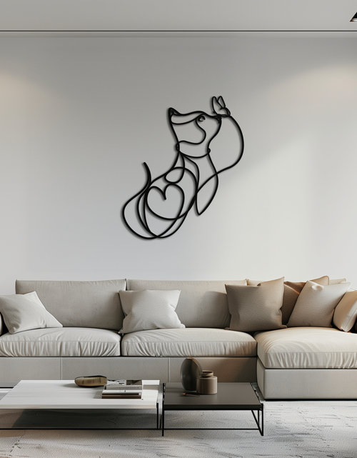 Load image into Gallery viewer, Dog and Butterfly Line Art Metal Wall Decor – Minimalist Pet Silhouette Black Steel Artwork for Home Interiors- KAF414
