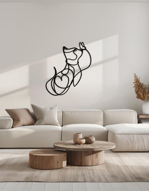Load image into Gallery viewer, Dog and Butterfly Line Art Metal Wall Decor – Minimalist Pet Silhouette Black Steel Artwork for Home Interiors- KAF414

