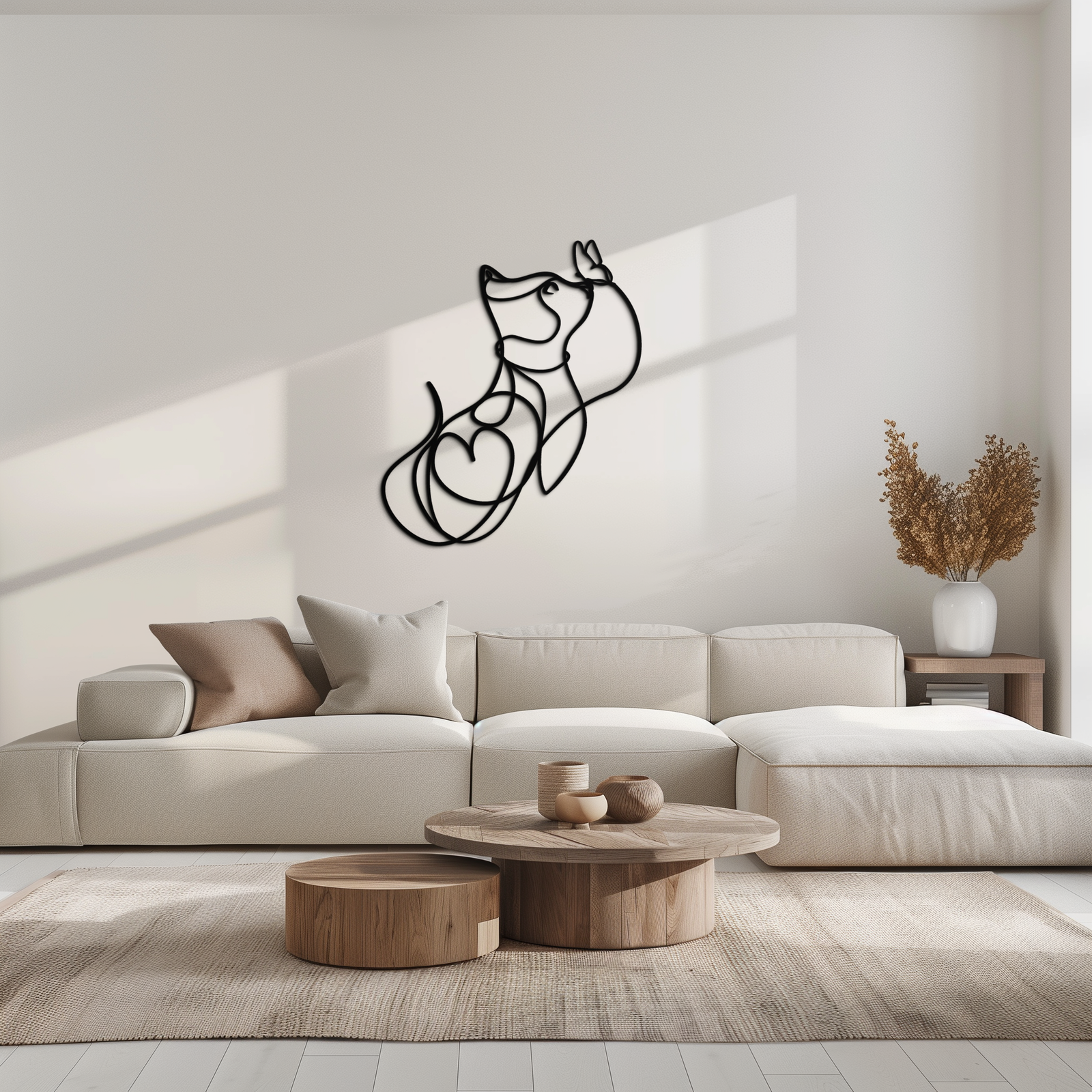 Dog and Butterfly Line Art Metal Wall Decor – Minimalist Pet Silhouette Black Steel Artwork for Home Interiors- KAF414