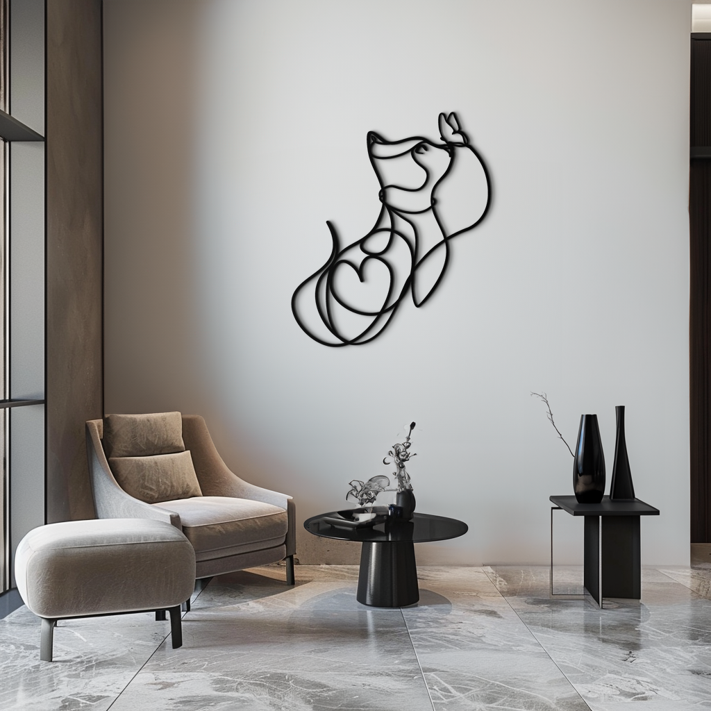 Dog and Butterfly Line Art Metal Wall Decor – Minimalist Pet Silhouette Black Steel Artwork for Home Interiors- KAF414