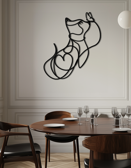Dog and Butterfly Line Art Metal Wall Decor – Minimalist Pet Silhouette Black Steel Artwork for Home Interiors- KAF414