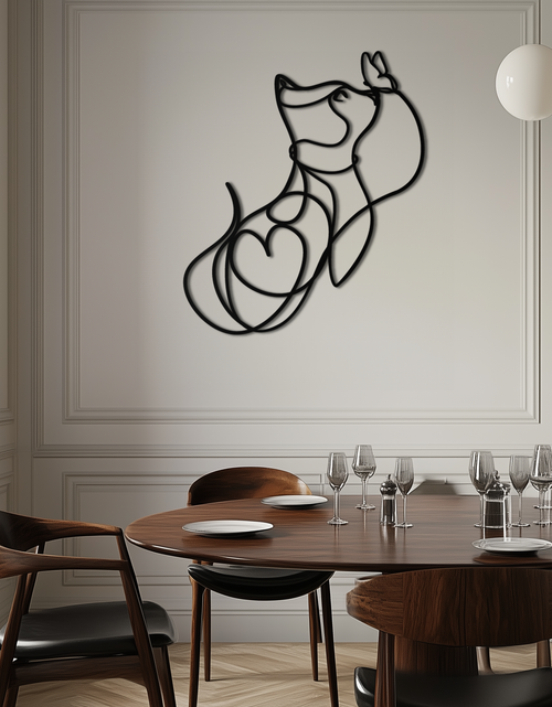 Load image into Gallery viewer, Dog and Butterfly Line Art Metal Wall Decor – Minimalist Pet Silhouette Black Steel Artwork for Home Interiors- KAF414
