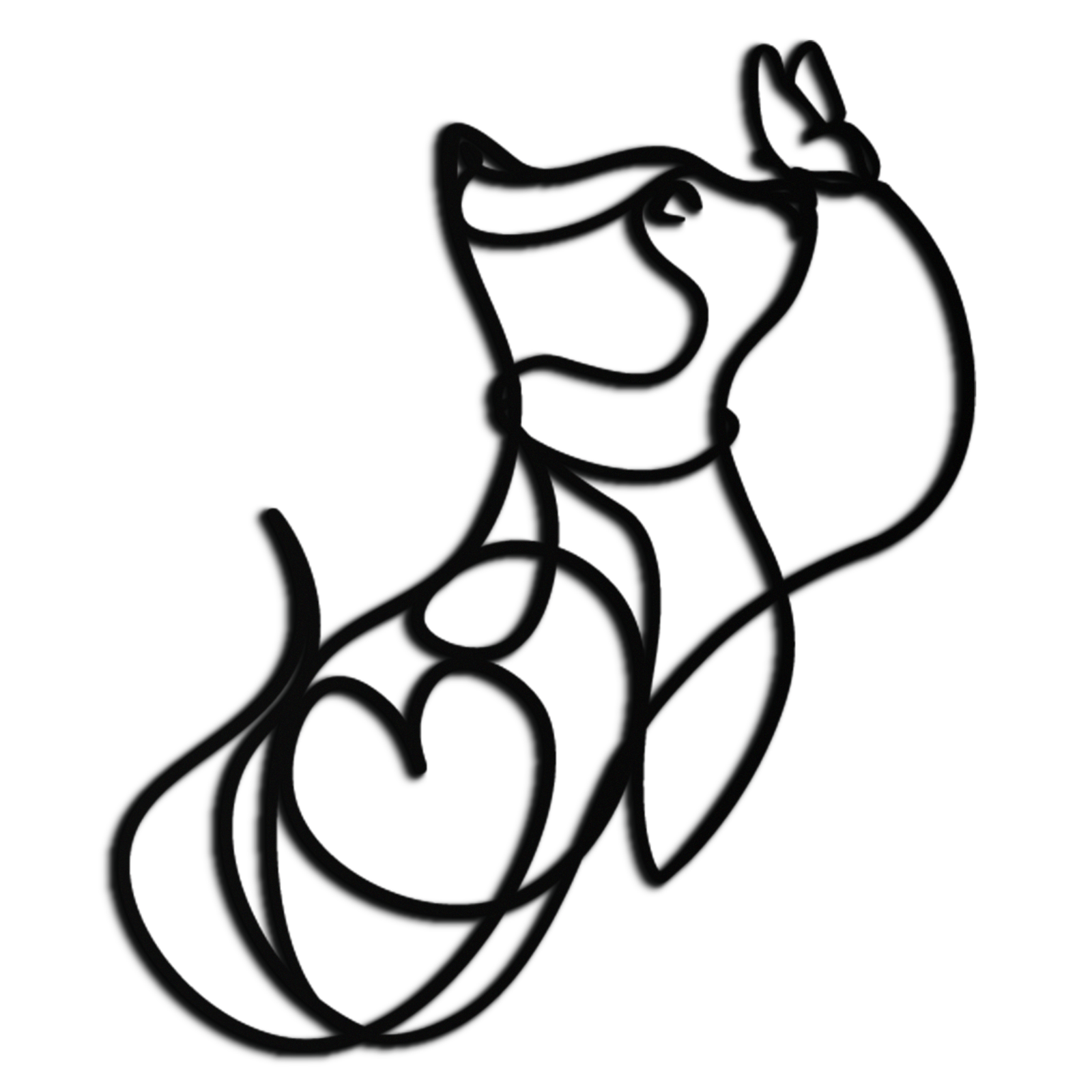 Dog and Butterfly Line Art Metal Wall Decor – Minimalist Pet Silhouette Black Steel Artwork for Home Interiors- KAF414