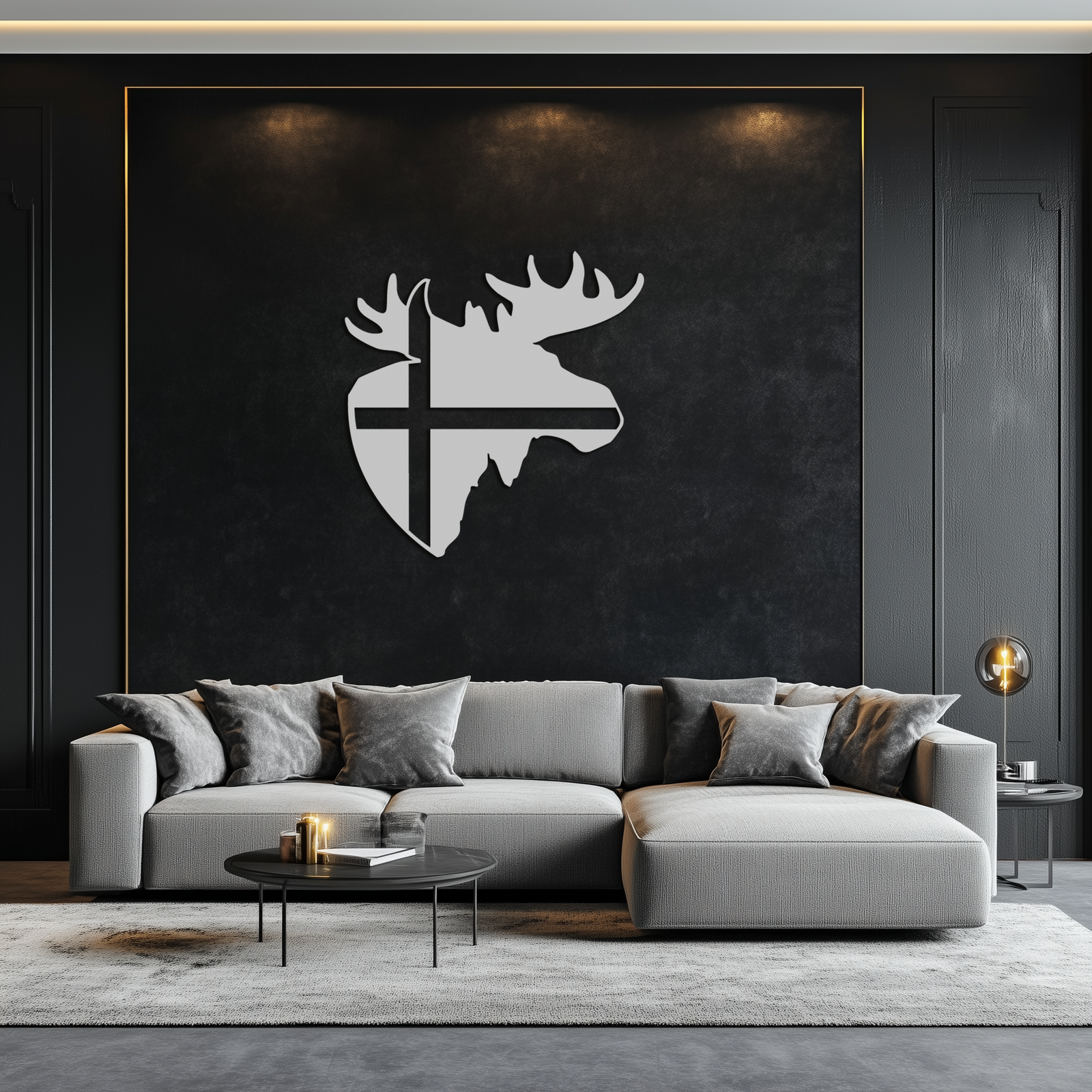 Nordic Moose Silhouette Metal Duvar Sanatı – Modern Rustik İç Mekanlar İçin Haç Dekorlu İskandinav Geyik Kafası - KAF415
