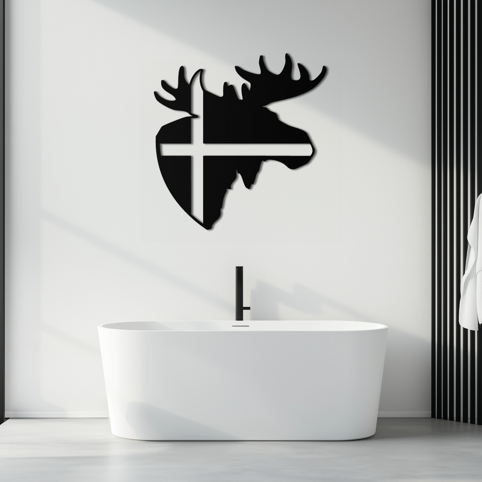 Nordic Moose Silhouette Metal Duvar Sanatı – Modern Rustik İç Mekanlar İçin Haç Dekorlu İskandinav Geyik Kafası - KAF415