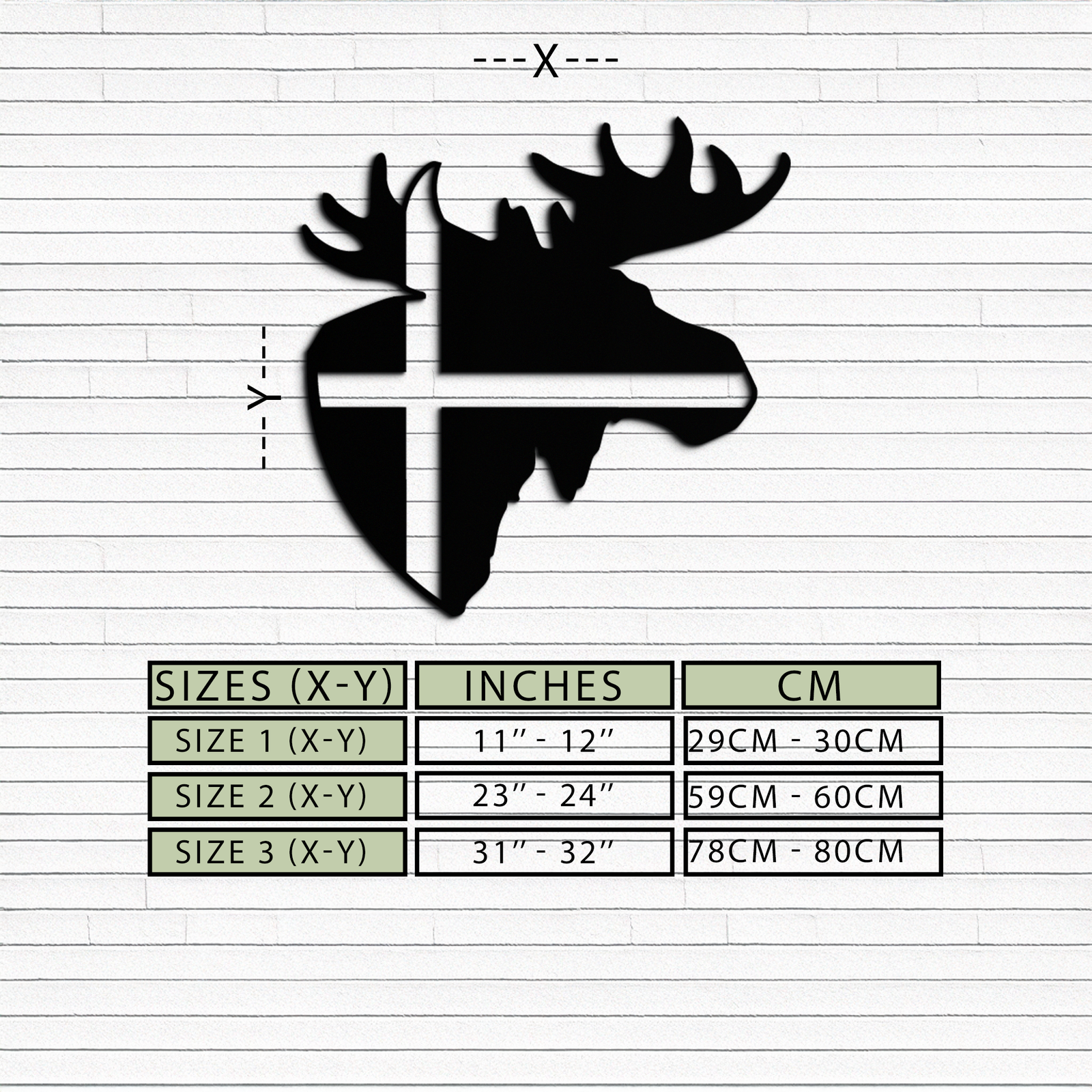 Nordic Moose Silhouette Metal Duvar Sanatı – Modern Rustik İç Mekanlar İçin Haç Dekorlu İskandinav Geyik Kafası - KAF415