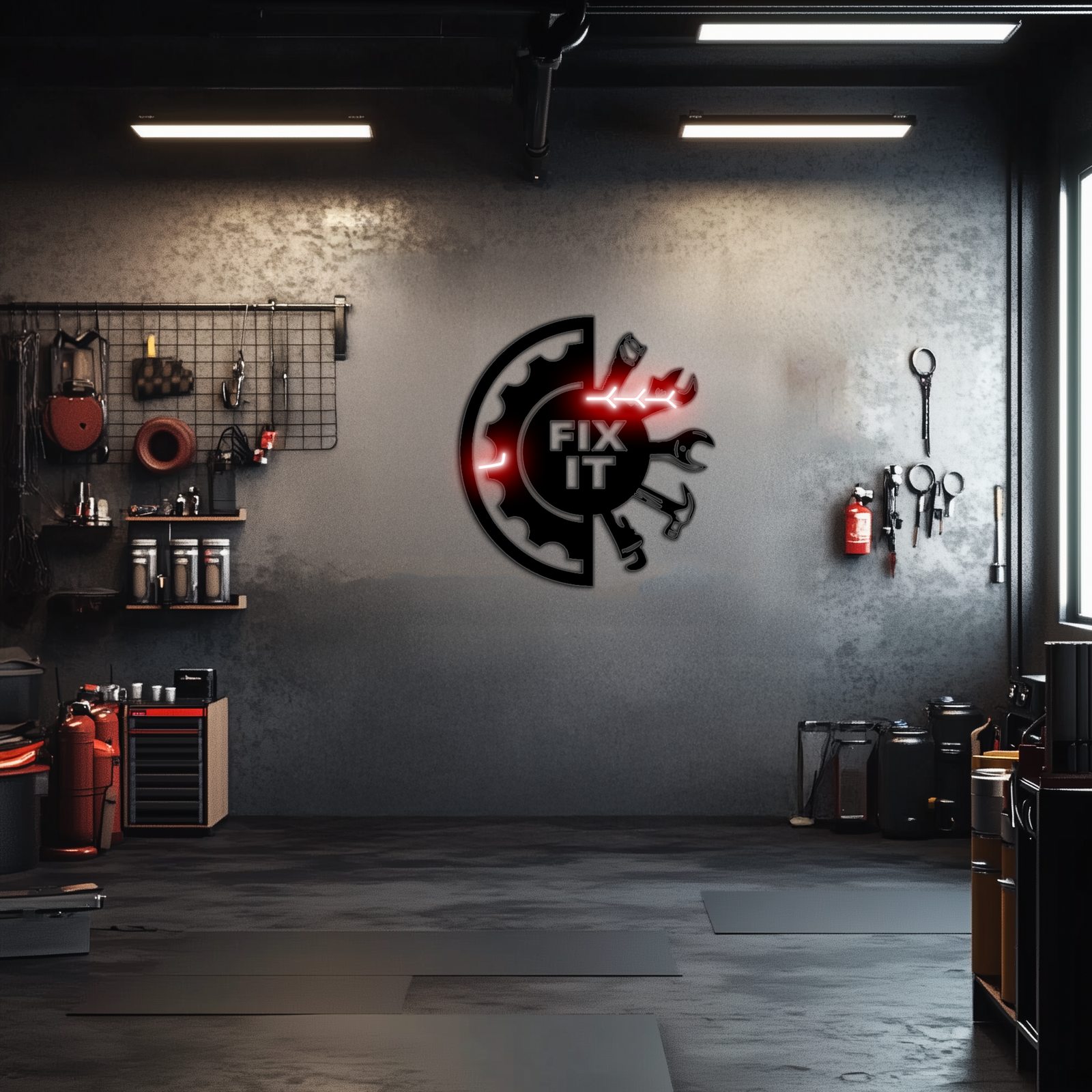 Fix It Tools Metal Wall Art – Industrial Gear & Hand Tools Silhouette Black Steel Decor for Garage or Workshop- KAF419