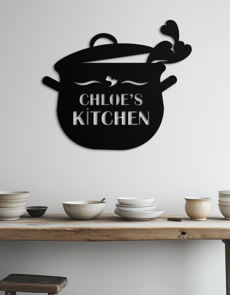 Cute Smiling Cooking Pot Metal Wall Art – Playful Kitchen Steel Decor with Heart Steam for Home and Café Interiors- KAF420