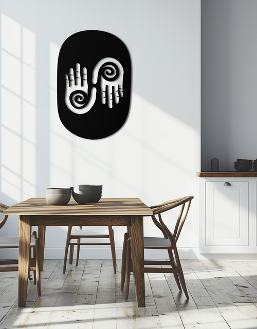 Load image into Gallery viewer, Abstract Spiral Hands Metal Wall Art – Mystical Black Steel Decor with Spiraled Palm Silhouette for Modern Interiors- KAF421
