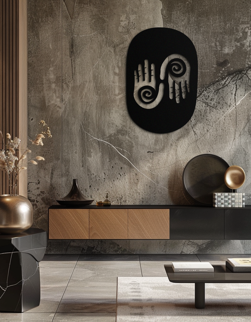 Load image into Gallery viewer, Abstract Spiral Hands Metal Wall Art – Mystical Black Steel Decor with Spiraled Palm Silhouette for Modern Interiors- KAF421
