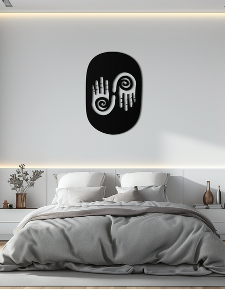 Soyut Spiral Eller Metal Duvar Sanatı – Modern İç Mekanlar İçin Spiral Palmiye Siluetli Mistik Siyah Çelik Dekor - KAF421