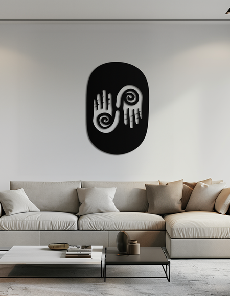 Soyut Spiral Eller Metal Duvar Sanatı – Modern İç Mekanlar İçin Spiral Palmiye Siluetli Mistik Siyah Çelik Dekor - KAF421