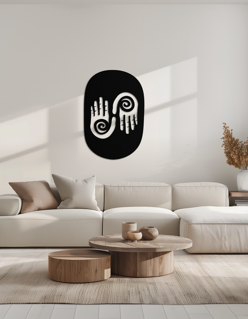 Load image into Gallery viewer, Abstract Spiral Hands Metal Wall Art – Mystical Black Steel Decor with Spiraled Palm Silhouette for Modern Interiors- KAF421
