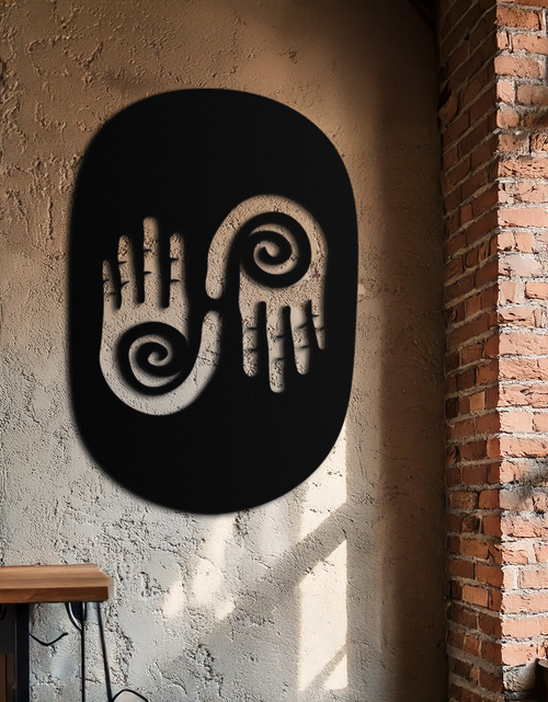 Load image into Gallery viewer, Abstract Spiral Hands Metal Wall Art – Mystical Black Steel Decor with Spiraled Palm Silhouette for Modern Interiors- KAF421
