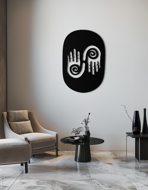 Load image into Gallery viewer, Abstract Spiral Hands Metal Wall Art – Mystical Black Steel Decor with Spiraled Palm Silhouette for Modern Interiors- KAF421
