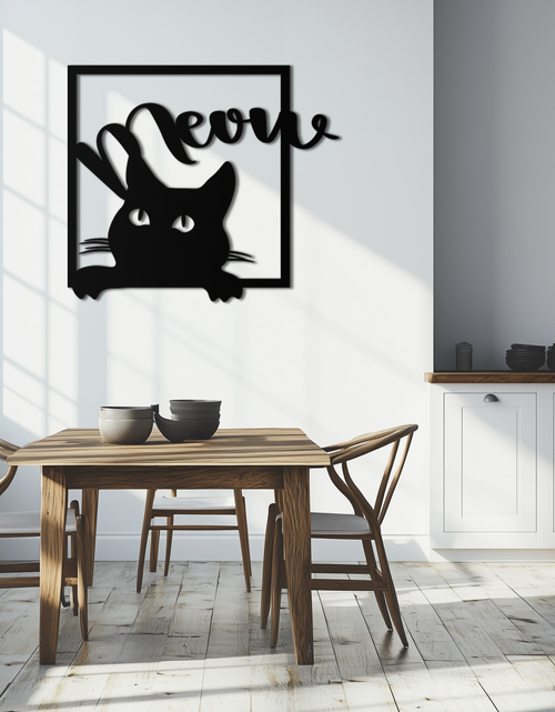 Load image into Gallery viewer, Cute Peeking Cat &quot;Meow&quot; Metal Wall Art – Playful Black Cat Silhouette Steel Decor for Pet Lovers and Home Interiors- KAF425
