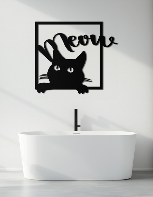 Load image into Gallery viewer, Cute Peeking Cat &quot;Meow&quot; Metal Wall Art – Playful Black Cat Silhouette Steel Decor for Pet Lovers and Home Interiors- KAF425
