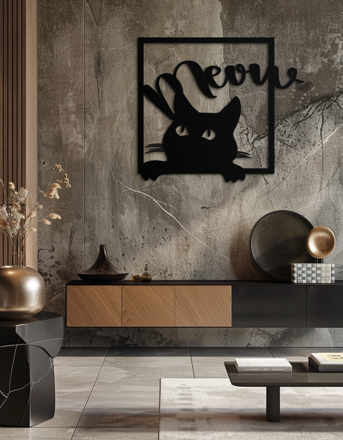 Load image into Gallery viewer, Cute Peeking Cat &quot;Meow&quot; Metal Wall Art – Playful Black Cat Silhouette Steel Decor for Pet Lovers and Home Interiors- KAF425
