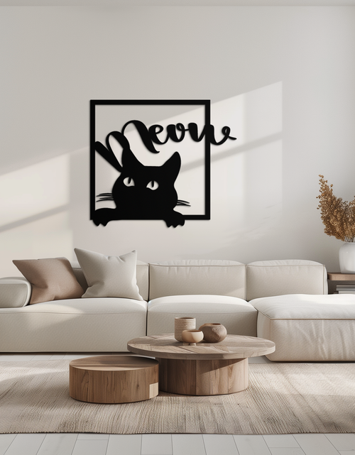 Load image into Gallery viewer, Cute Peeking Cat &quot;Meow&quot; Metal Wall Art – Playful Black Cat Silhouette Steel Decor for Pet Lovers and Home Interiors- KAF425
