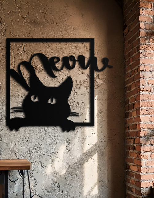 Load image into Gallery viewer, Cute Peeking Cat &quot;Meow&quot; Metal Wall Art – Playful Black Cat Silhouette Steel Decor for Pet Lovers and Home Interiors- KAF425
