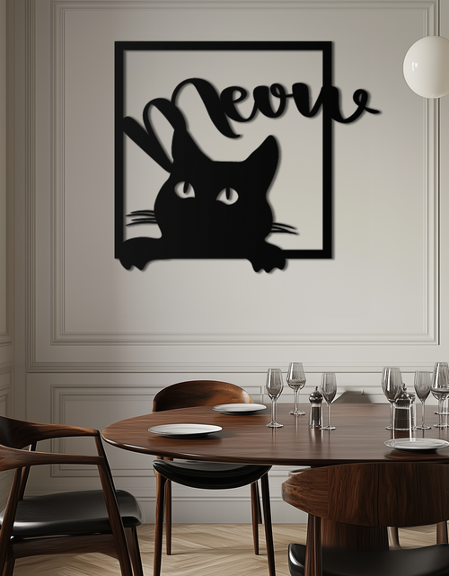 Load image into Gallery viewer, Cute Peeking Cat &quot;Meow&quot; Metal Wall Art – Playful Black Cat Silhouette Steel Decor for Pet Lovers and Home Interiors- KAF425
