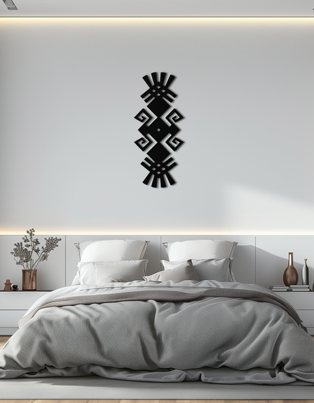 Kabile Etnik Desen Metal Duvar Sanatı – Modern Bohem İç Mekanlar İçin Soyut Geometrik Siyah Çelik Dekor - KAF432