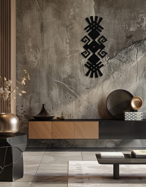 Resmi Galeri görüntüleyicisine yükleyin, Kabile Etnik Desen Metal Duvar Sanatı – Modern Bohem İç Mekanlar İçin Soyut Geometrik Siyah Çelik Dekor - KAF432
