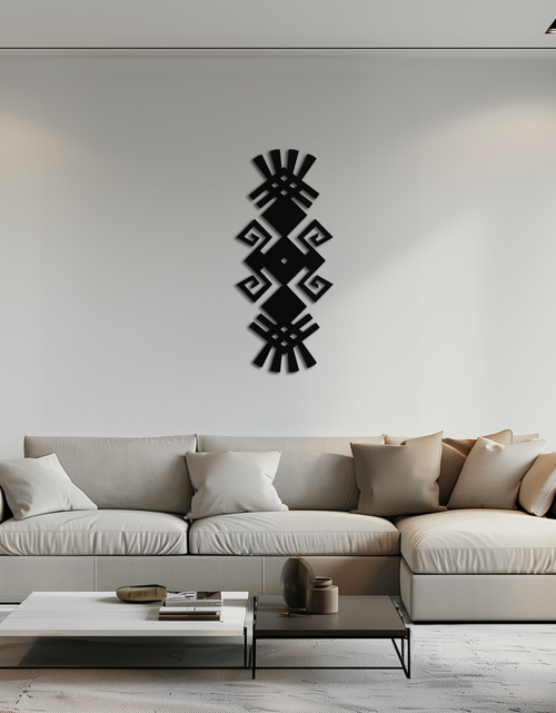 Resmi Galeri görüntüleyicisine yükleyin, Kabile Etnik Desen Metal Duvar Sanatı – Modern Bohem İç Mekanlar İçin Soyut Geometrik Siyah Çelik Dekor - KAF432
