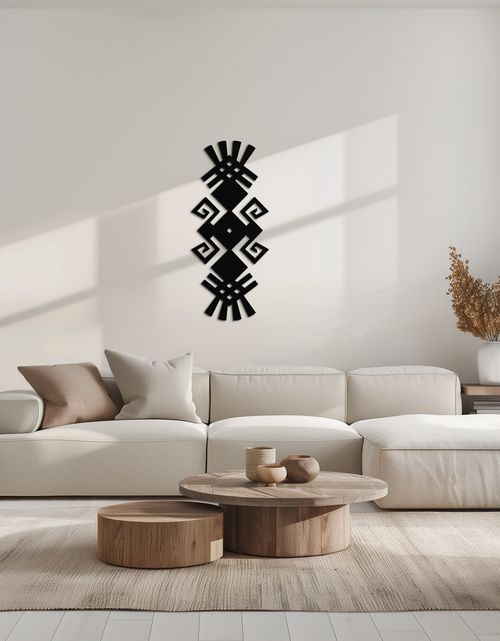 Resmi Galeri görüntüleyicisine yükleyin, Kabile Etnik Desen Metal Duvar Sanatı – Modern Bohem İç Mekanlar İçin Soyut Geometrik Siyah Çelik Dekor - KAF432
