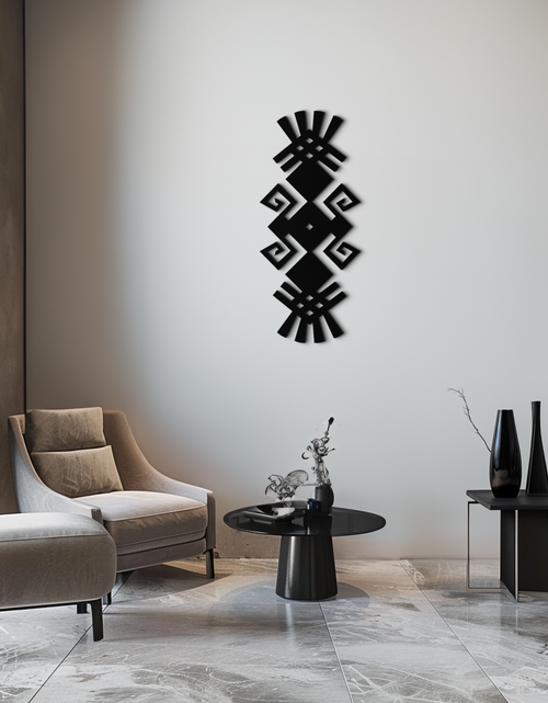 Resmi Galeri görüntüleyicisine yükleyin, Kabile Etnik Desen Metal Duvar Sanatı – Modern Bohem İç Mekanlar İçin Soyut Geometrik Siyah Çelik Dekor - KAF432
