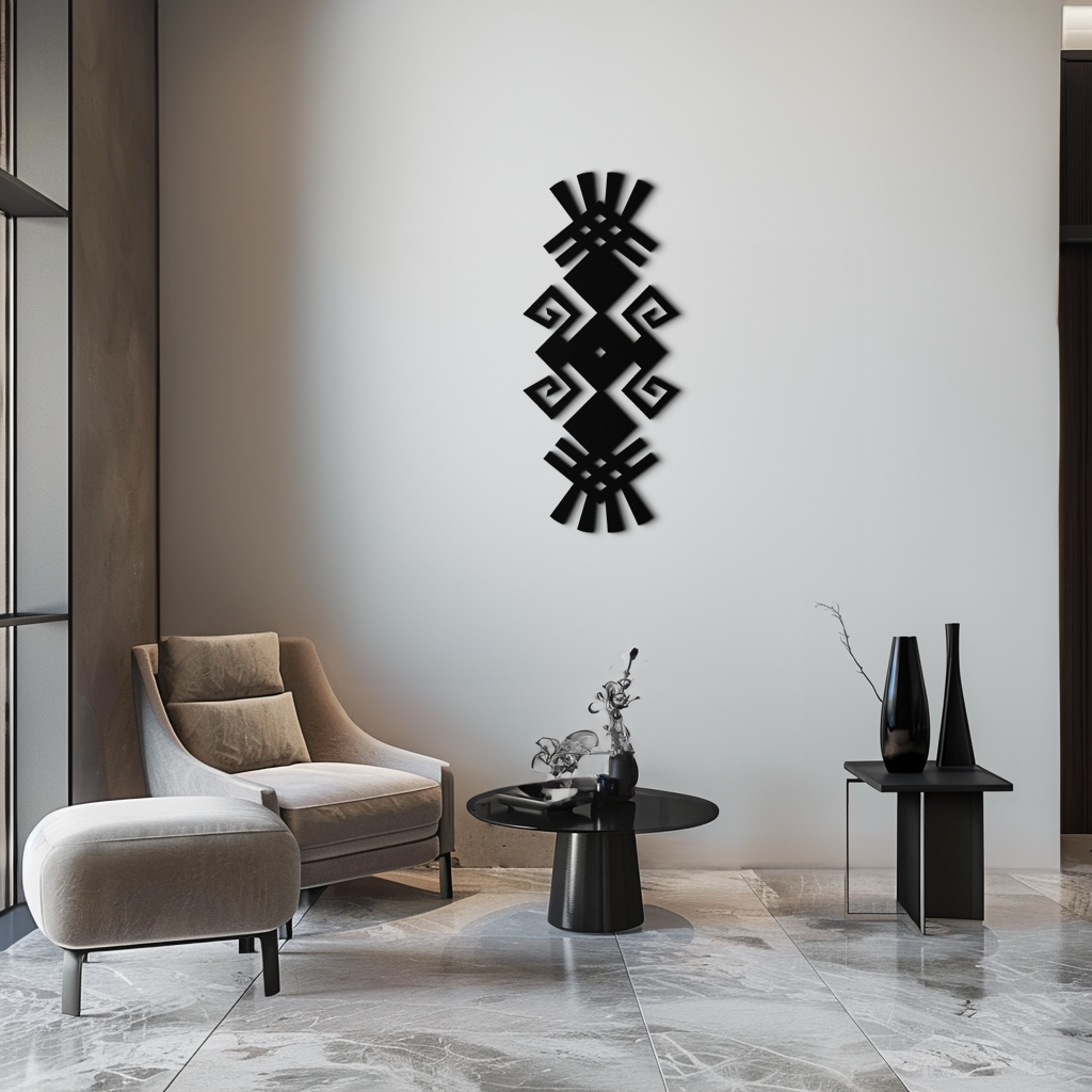 Kabile Etnik Desen Metal Duvar Sanatı – Modern Bohem İç Mekanlar İçin Soyut Geometrik Siyah Çelik Dekor - KAF432