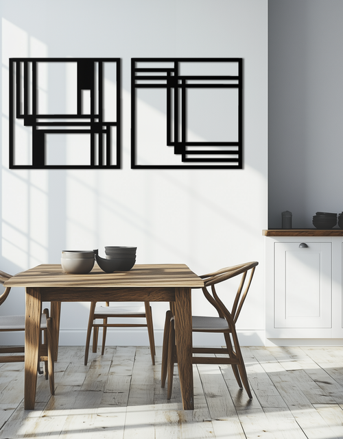 Load image into Gallery viewer, Modern Abstract Rectangles Metal Wall Art – Geometric Minimalist Black Steel Decor, 2 Panel Set for Contemporary Interiors- KAF433
