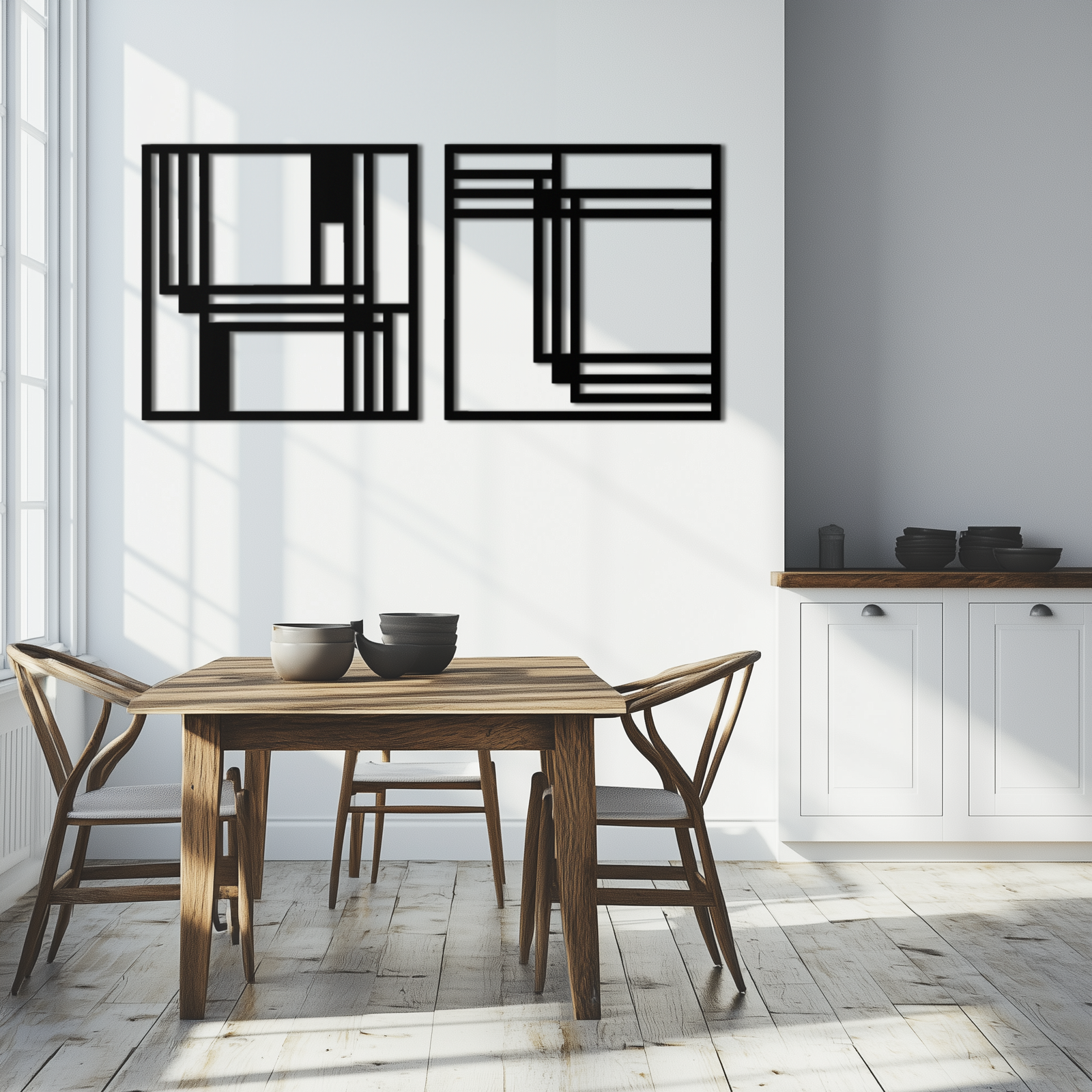 Modern Abstract Rectangles Metal Wall Art – Geometric Minimalist Black Steel Decor, 2 Panel Set for Contemporary Interiors- KAF433
