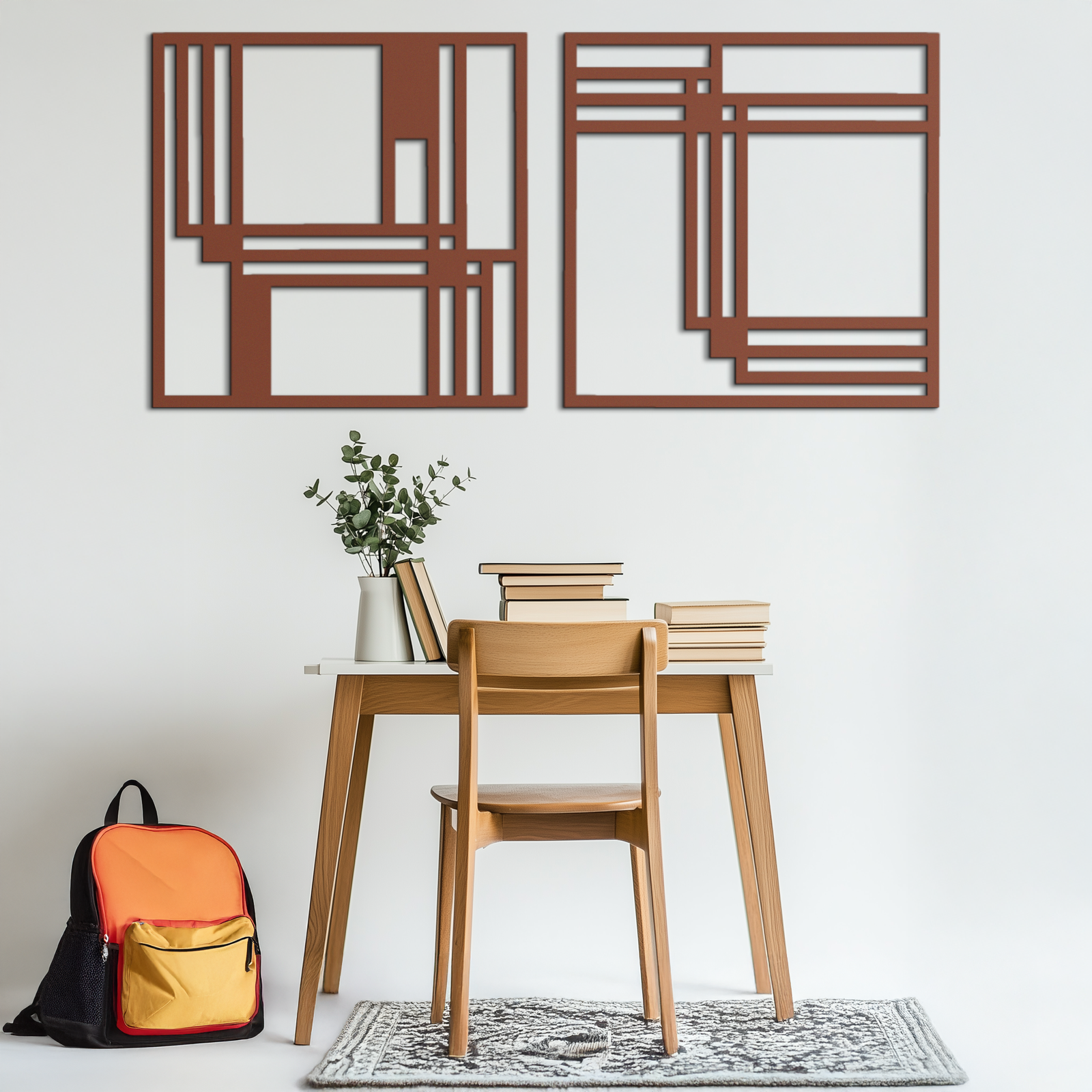 Modern Abstract Rectangles Metal Wall Art – Geometric Minimalist Black Steel Decor, 2 Panel Set for Contemporary Interiors- KAF433