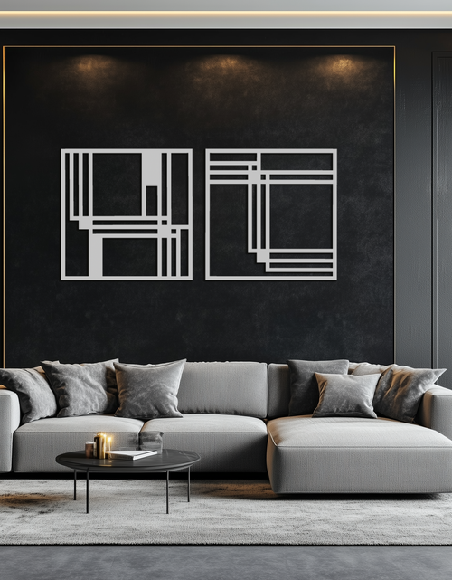 Load image into Gallery viewer, Modern Abstract Rectangles Metal Wall Art – Geometric Minimalist Black Steel Decor, 2 Panel Set for Contemporary Interiors- KAF433
