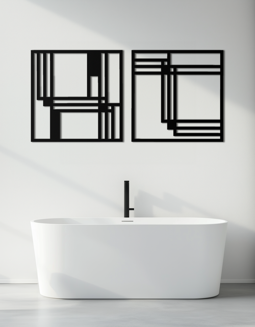 Load image into Gallery viewer, Modern Abstract Rectangles Metal Wall Art – Geometric Minimalist Black Steel Decor, 2 Panel Set for Contemporary Interiors- KAF433

