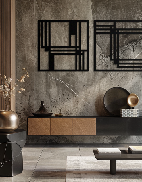 Load image into Gallery viewer, Modern Abstract Rectangles Metal Wall Art – Geometric Minimalist Black Steel Decor, 2 Panel Set for Contemporary Interiors- KAF433
