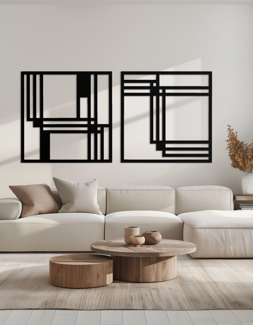 Load image into Gallery viewer, Modern Abstract Rectangles Metal Wall Art – Geometric Minimalist Black Steel Decor, 2 Panel Set for Contemporary Interiors- KAF433
