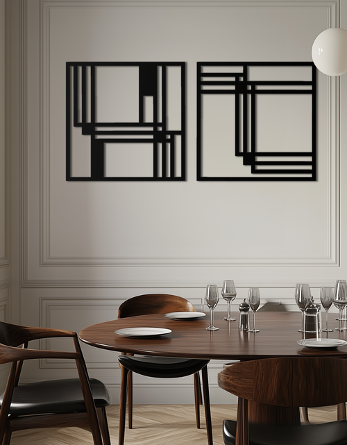 Load image into Gallery viewer, Modern Abstract Rectangles Metal Wall Art – Geometric Minimalist Black Steel Decor, 2 Panel Set for Contemporary Interiors- KAF433
