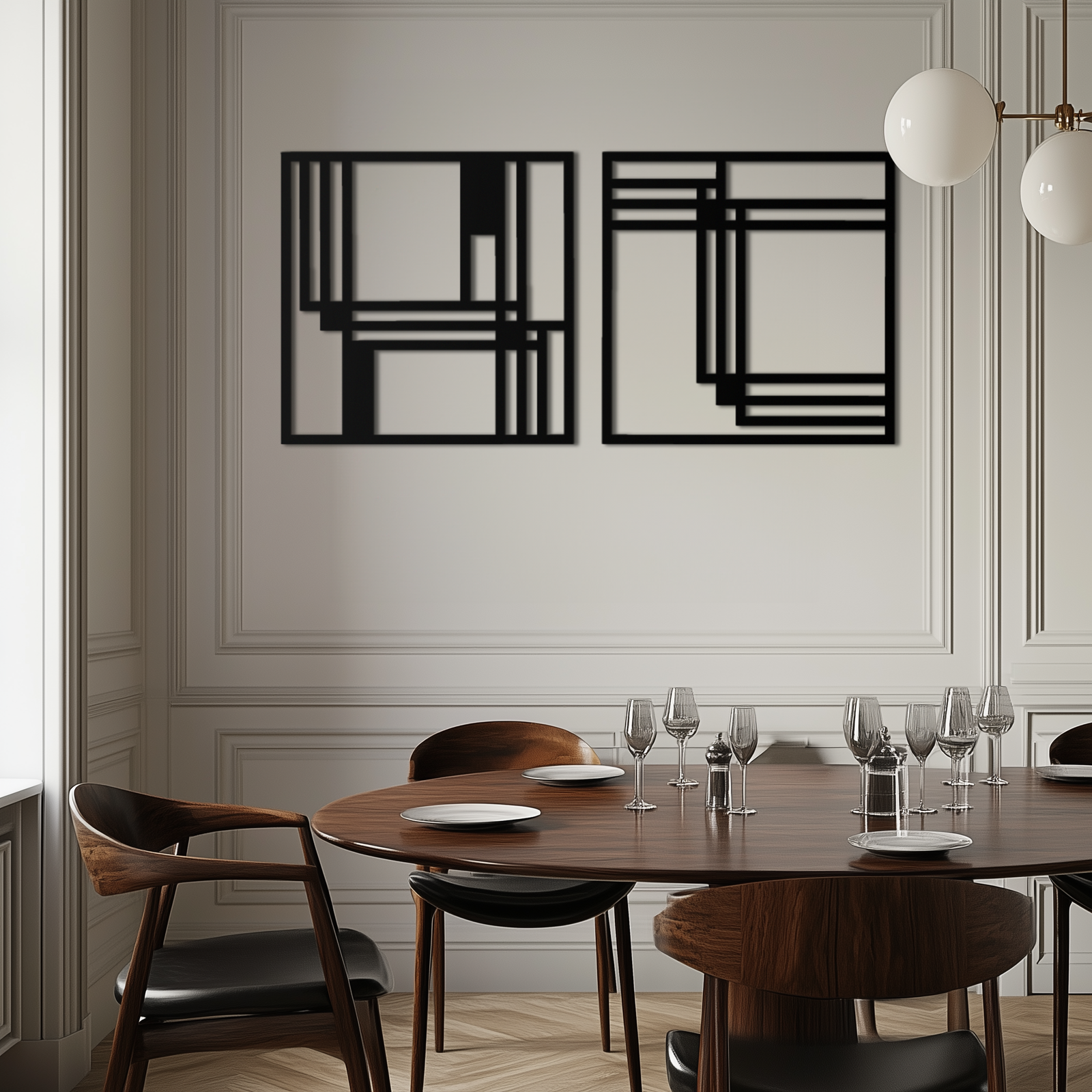 Modern Abstract Rectangles Metal Wall Art – Geometric Minimalist Black Steel Decor, 2 Panel Set for Contemporary Interiors- KAF433