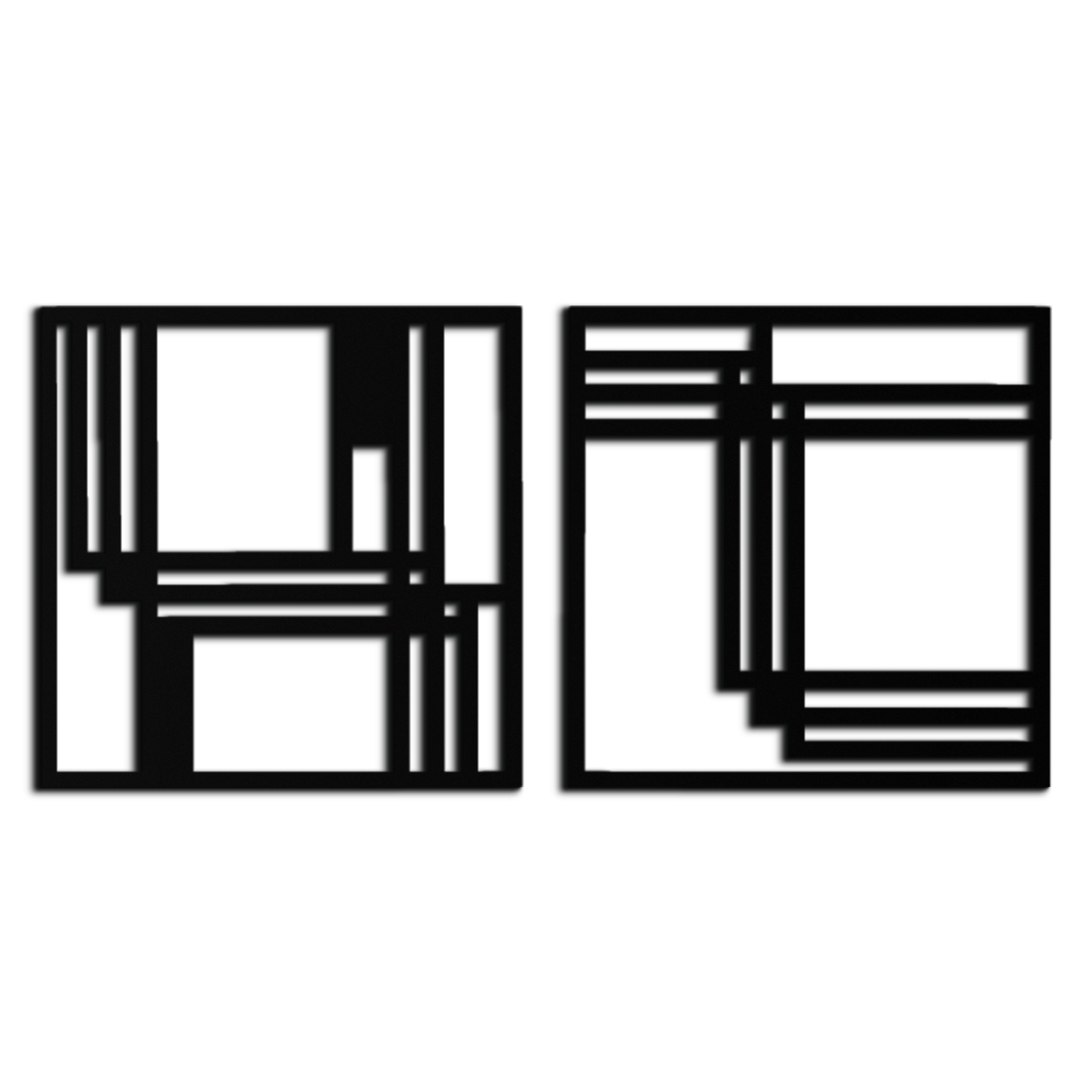 Modern Abstract Rectangles Metal Wall Art – Geometric Minimalist Black Steel Decor, 2 Panel Set for Contemporary Interiors- KAF433