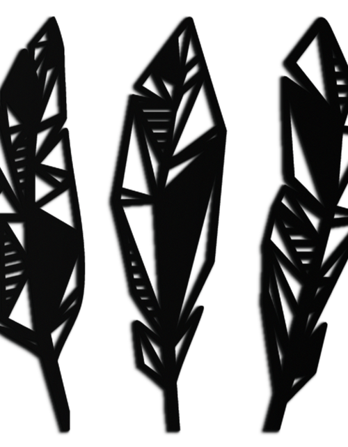 Load image into Gallery viewer, Geometric Feather Trio Metal Wall Art – Abstract Minimalist Black Steel Feather Set for Modern Bohemian Interiors- KAF434
