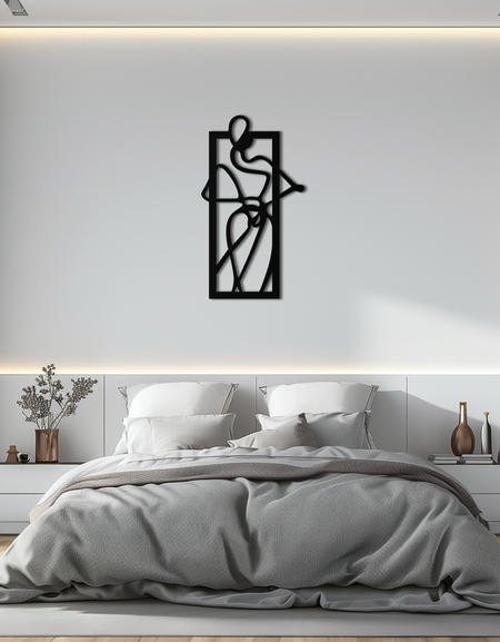 Minimalist Kadın Çizgi Sanatı Metal Duvar Dekoru – Modern İç Mekanlar İçin Soyut Kadınsı Siluet Siyah Çelik Sanat Eseri- KAF437