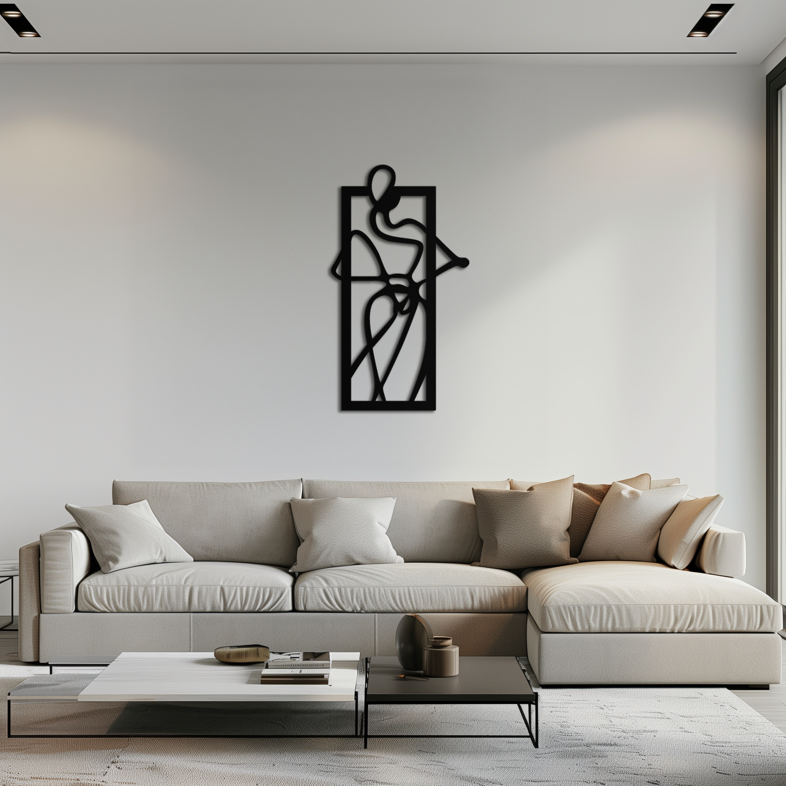 Minimalist Woman Line Art Metal Wall Decor – Abstract Feminine Silhouette Black Steel Artwork for Modern Interiors- KAF437