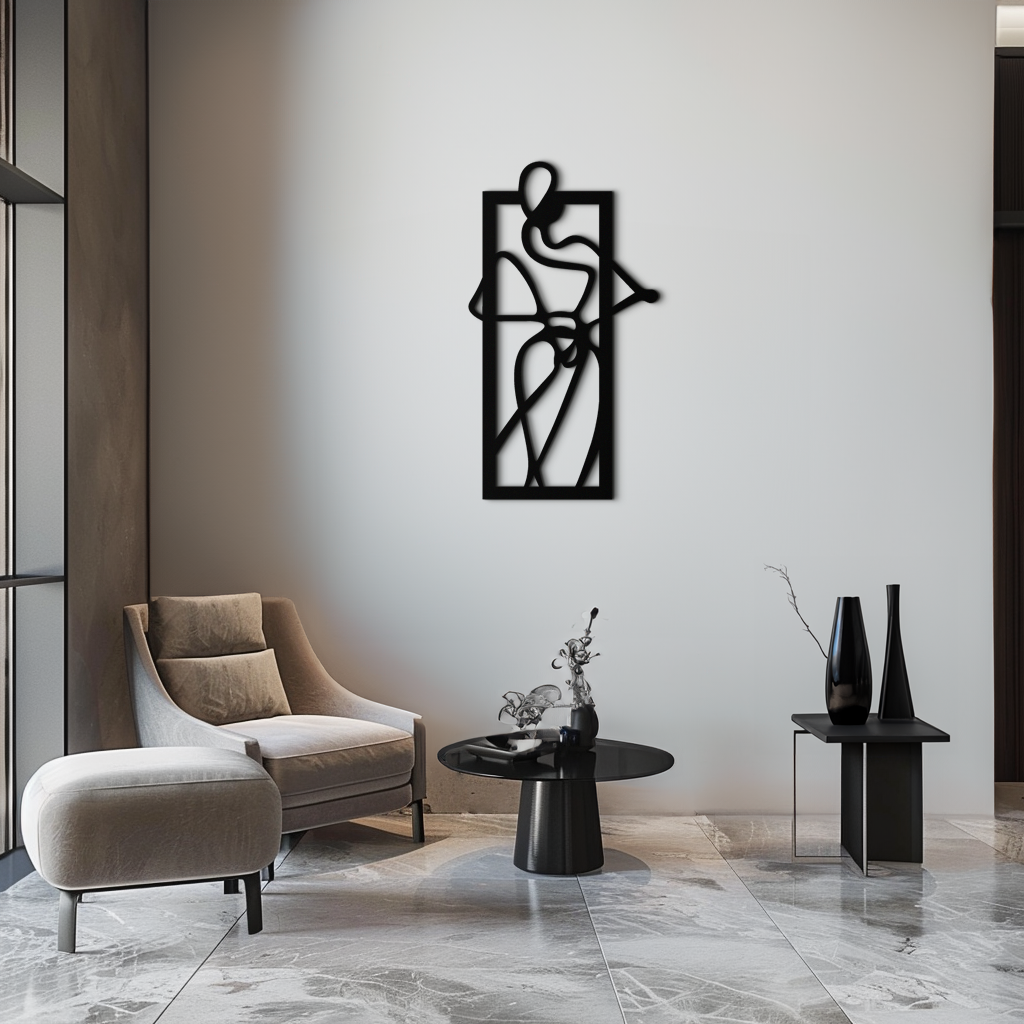 Minimalist Woman Line Art Metal Wall Decor – Abstract Feminine Silhouette Black Steel Artwork for Modern Interiors- KAF437